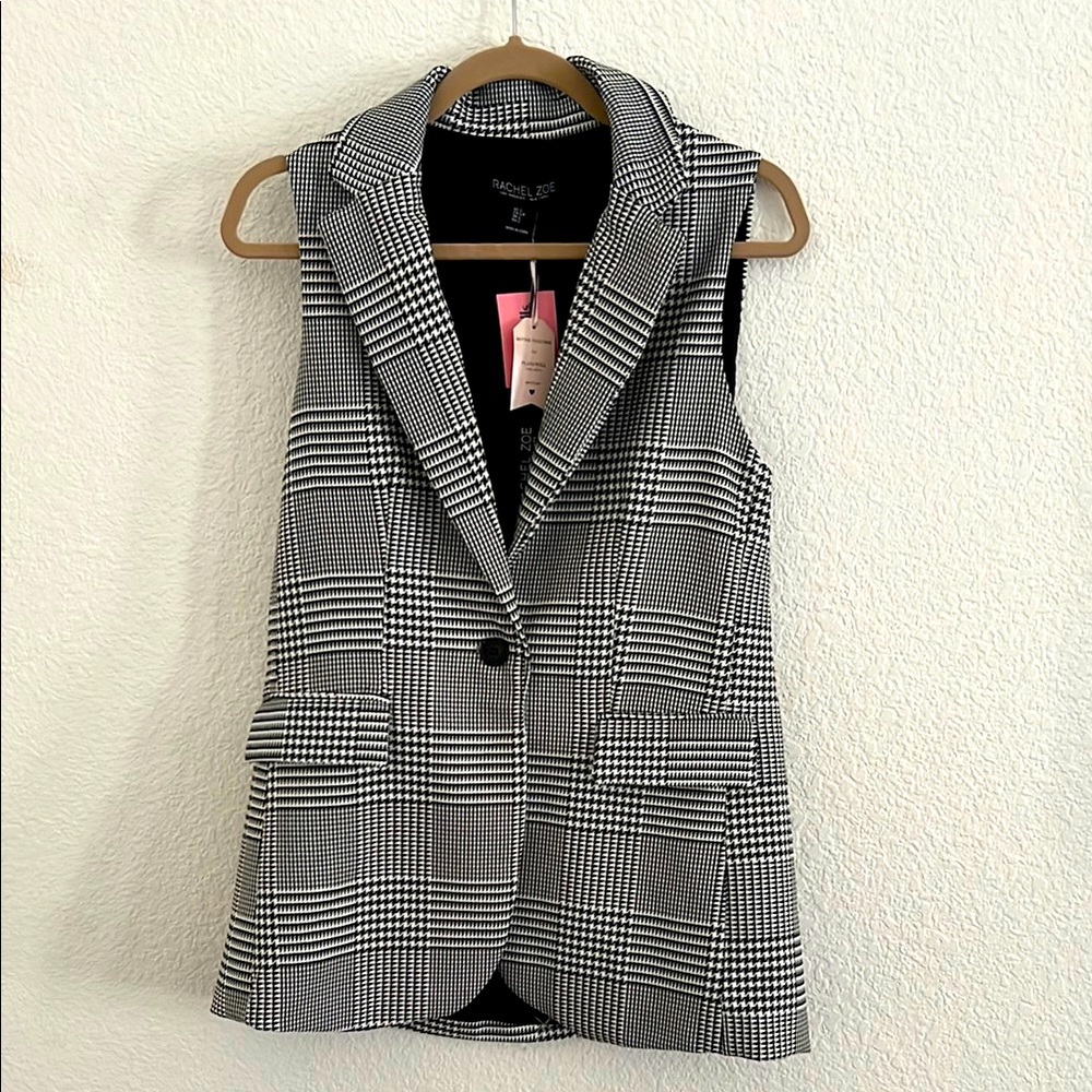 Women's Black and White Plaid Vest with Mini skirt